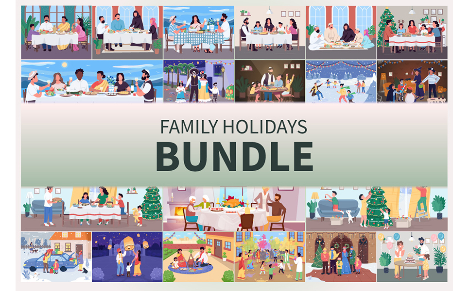 Family Holidays Illustration Bundle