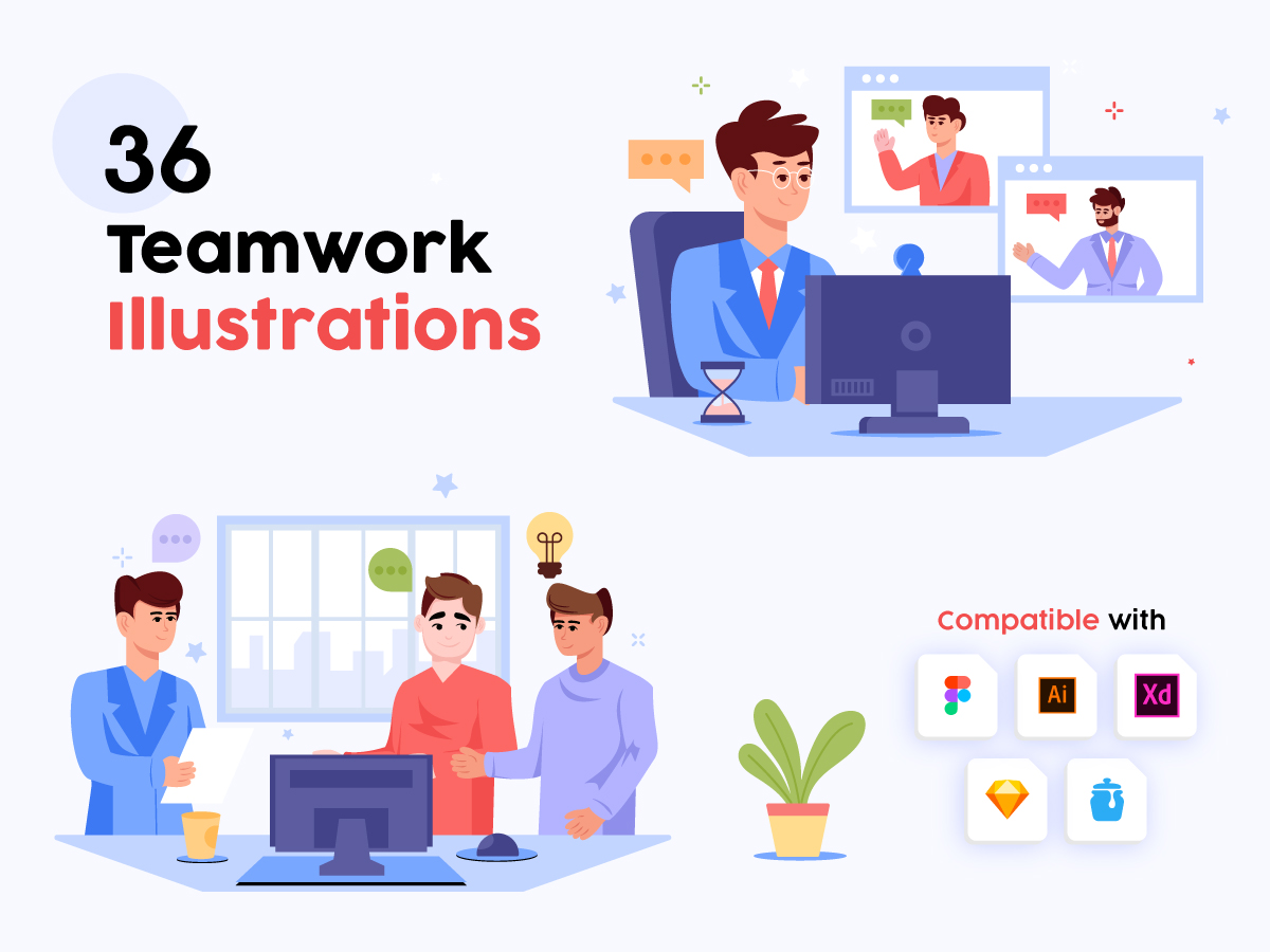 36 Teamwork Illustration Set