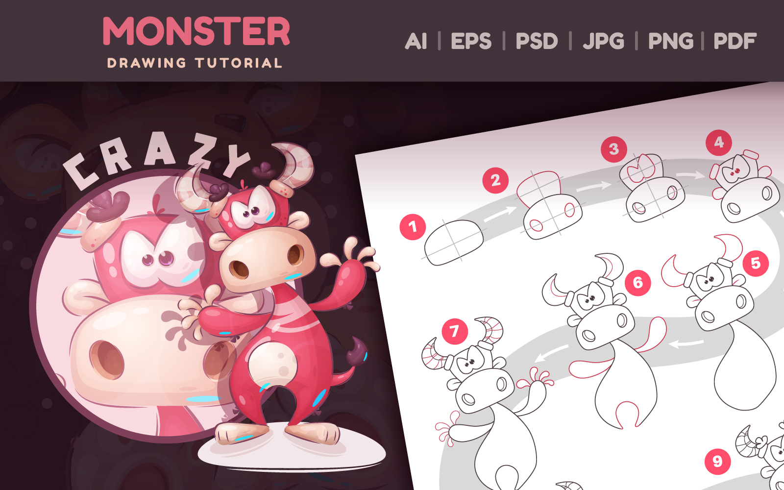 How to Draw Monster Step by Step Drawing lesson, Graphics Illustration