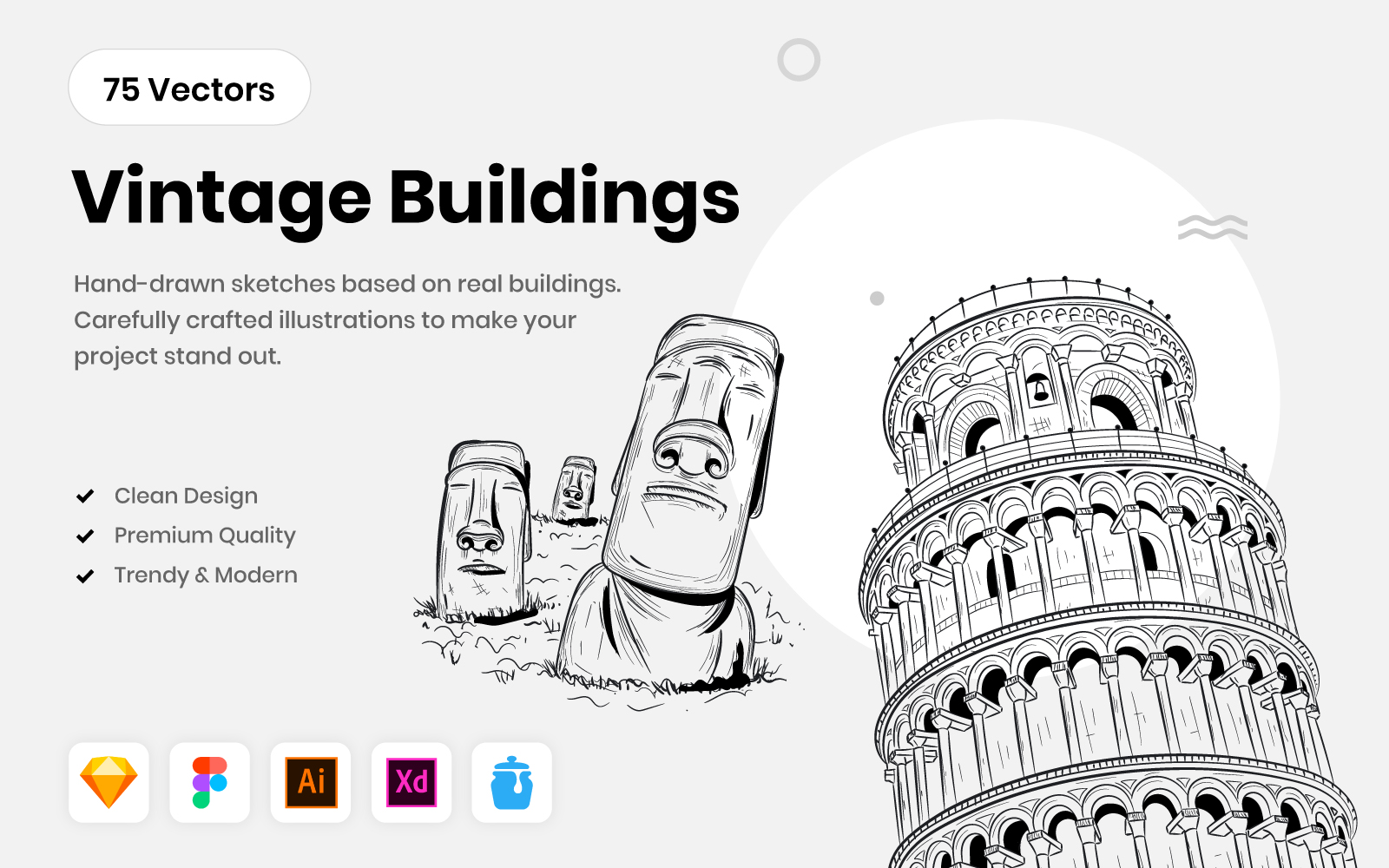 75 Vintage Building Vectors Illustration