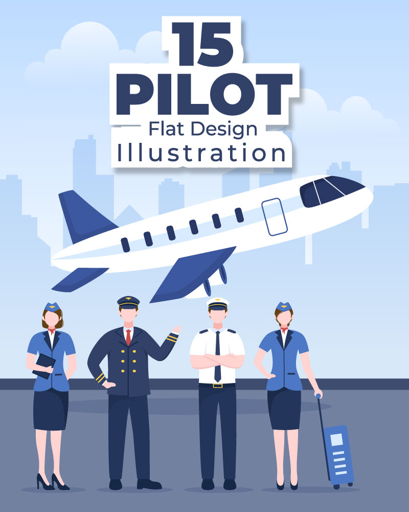 15 Pilot and Air Hostess Cartoon Illustration