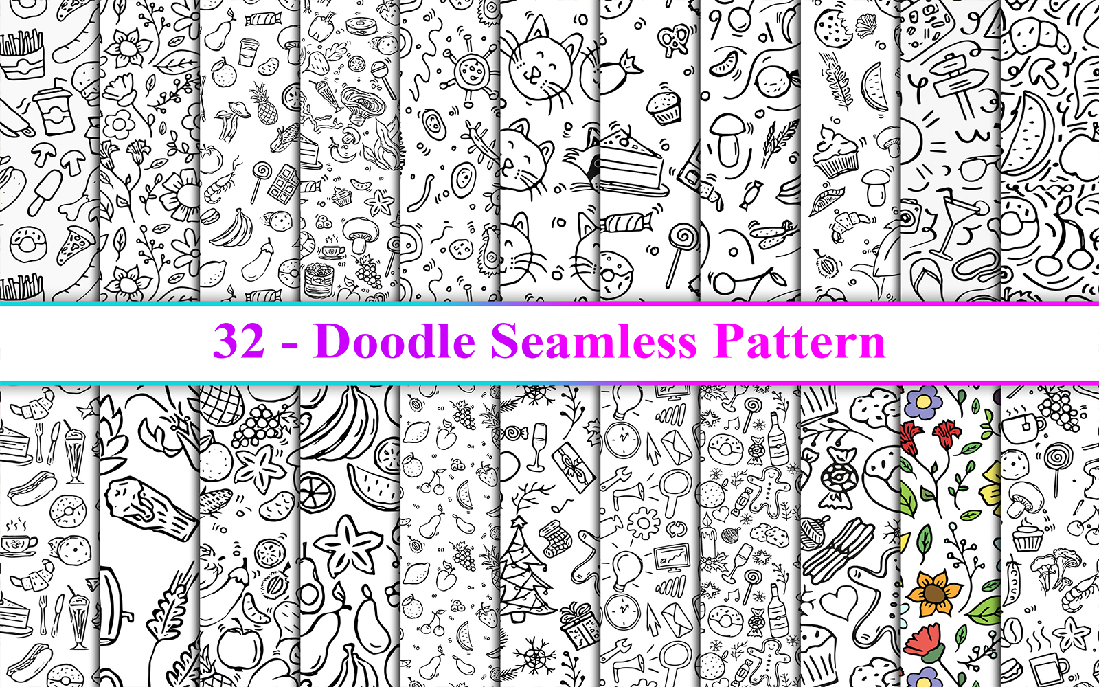 Doodle Seamless Pattern, Doodle Line Art Background