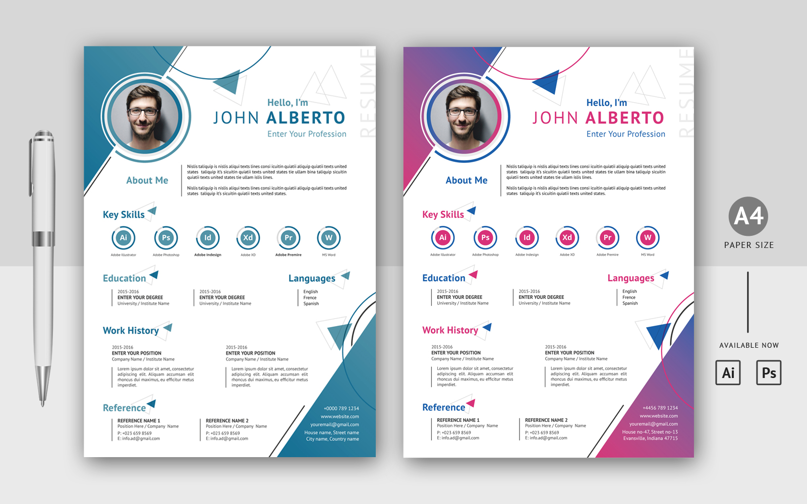 Abstract Multi-Color CV Layout Modern Printable Resume Template