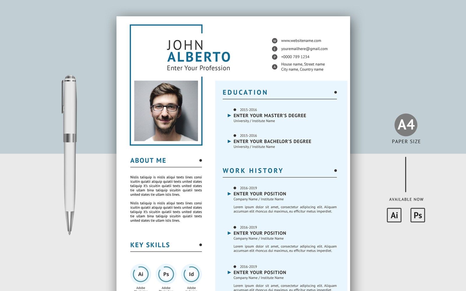 Professional CV Layout Clean Design Printable Resume Template