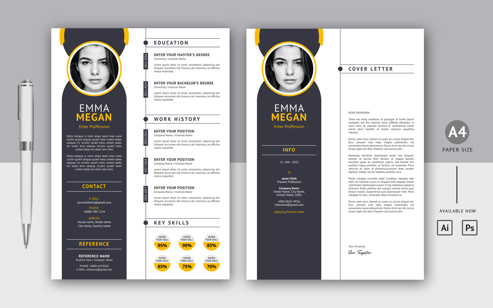 Emma Megan - Professional Creative CV Layout Printable Resume Template