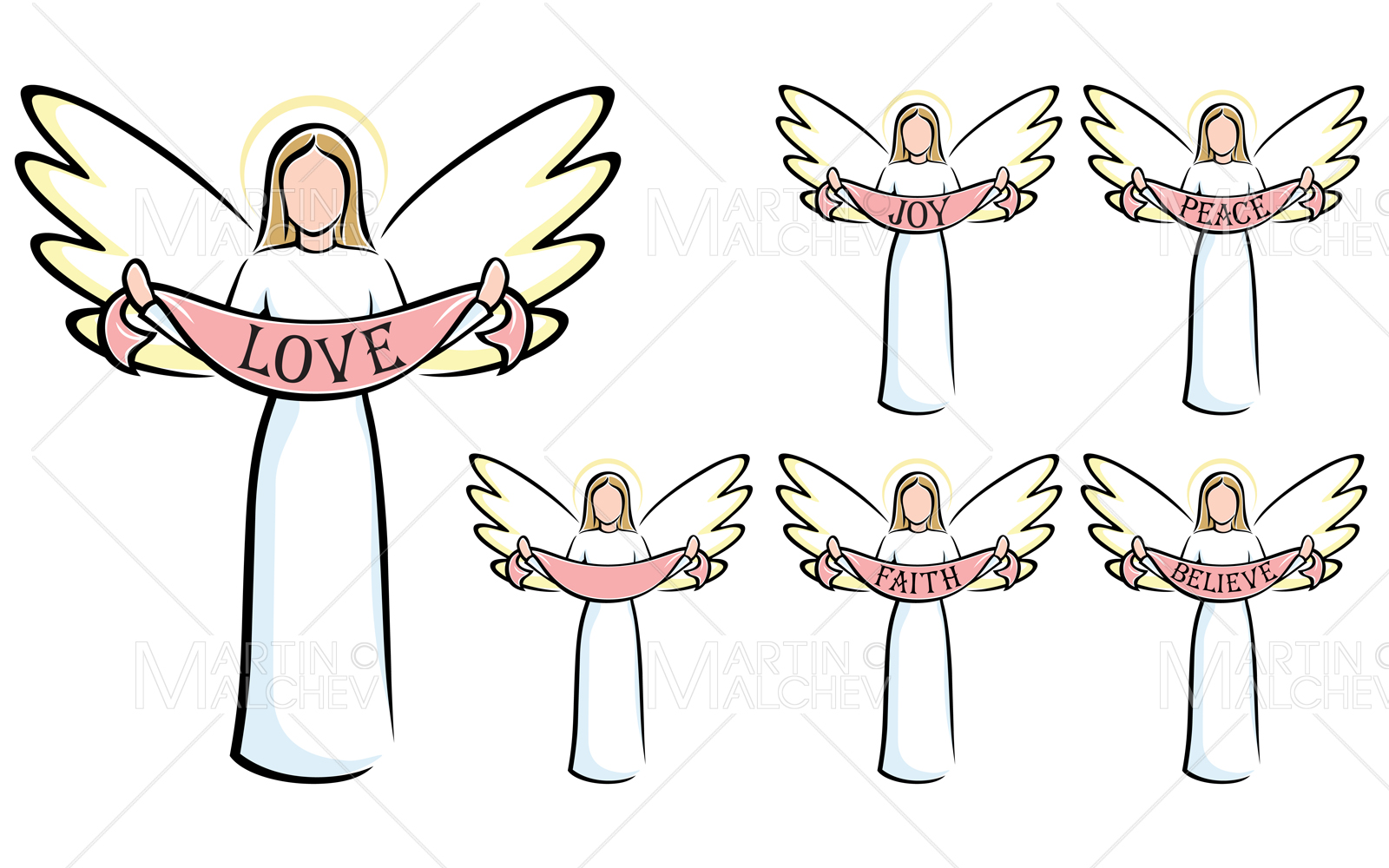 Angel Holding Banner Vector Illustration