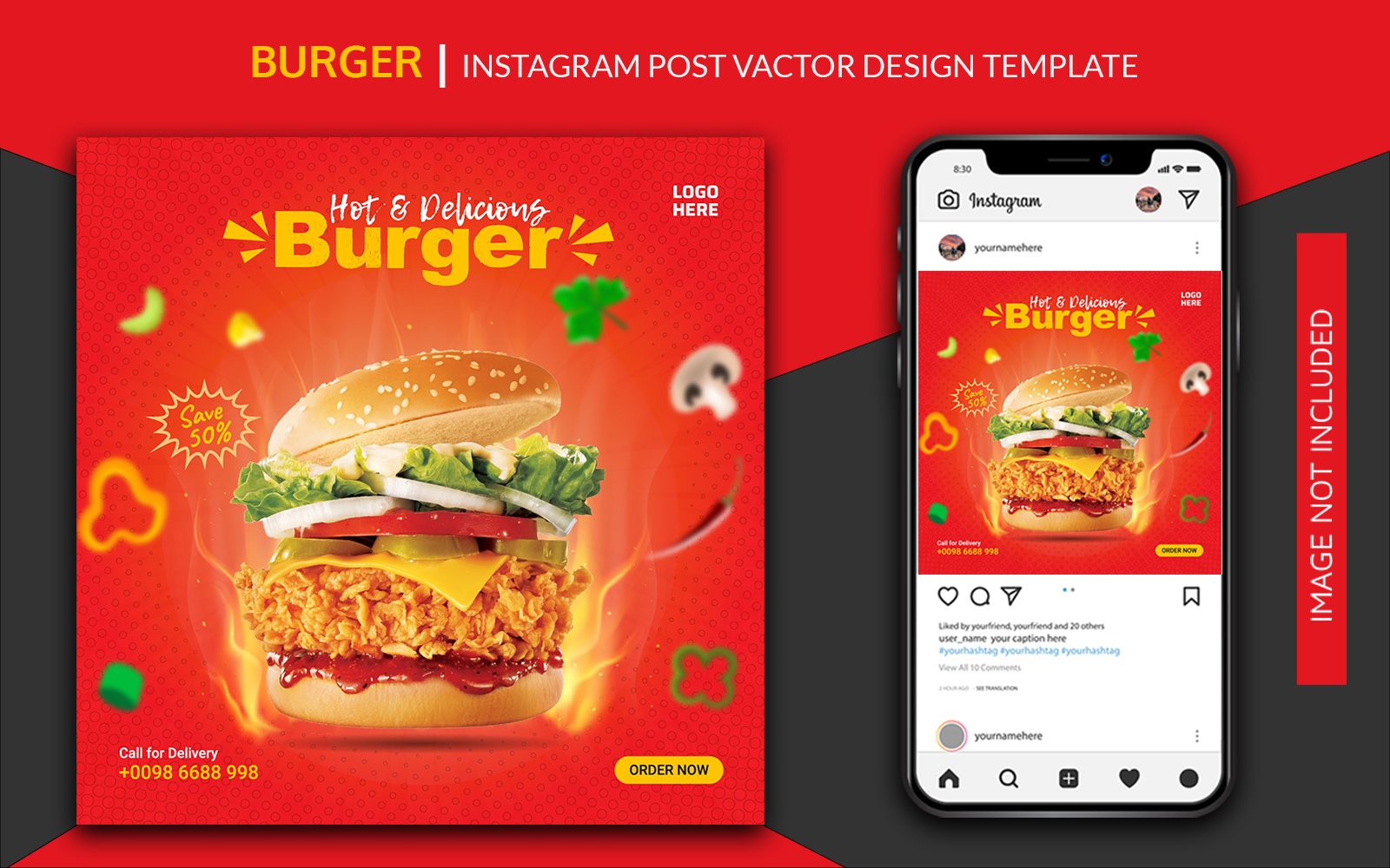 Burger Fast Food Social Media Post Design Template | Instagram | Facebook EPS Template