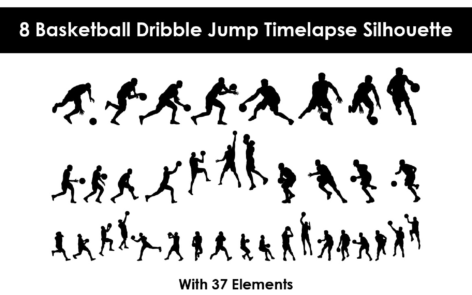 8 Basketball Dribble Jump Timelapse Silhouette