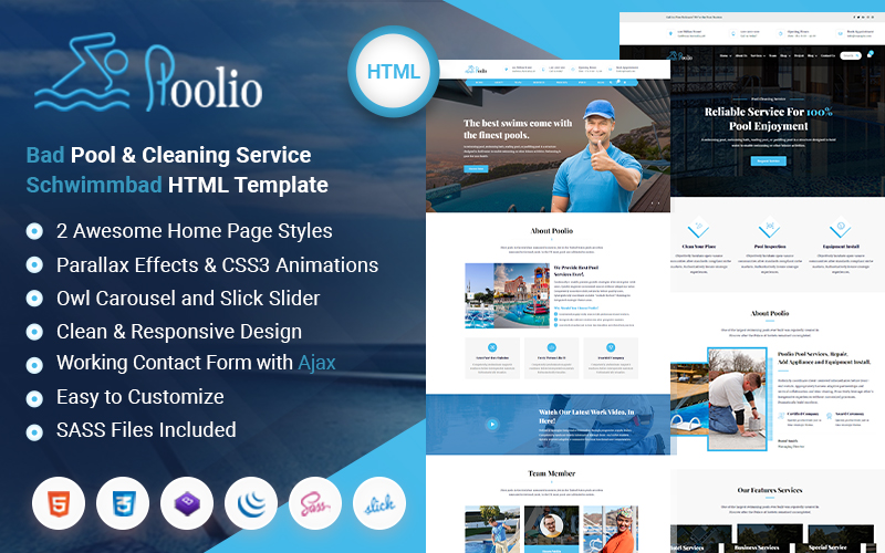 Poolio -  Swimming Pool Cleaning Maintenance Services HTML Template