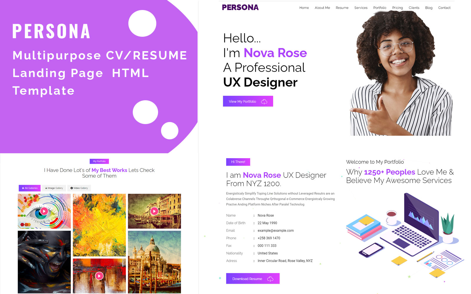 Persona - Multipurpose CV/Resume Personal Portfolio Landing Page HTML Template
