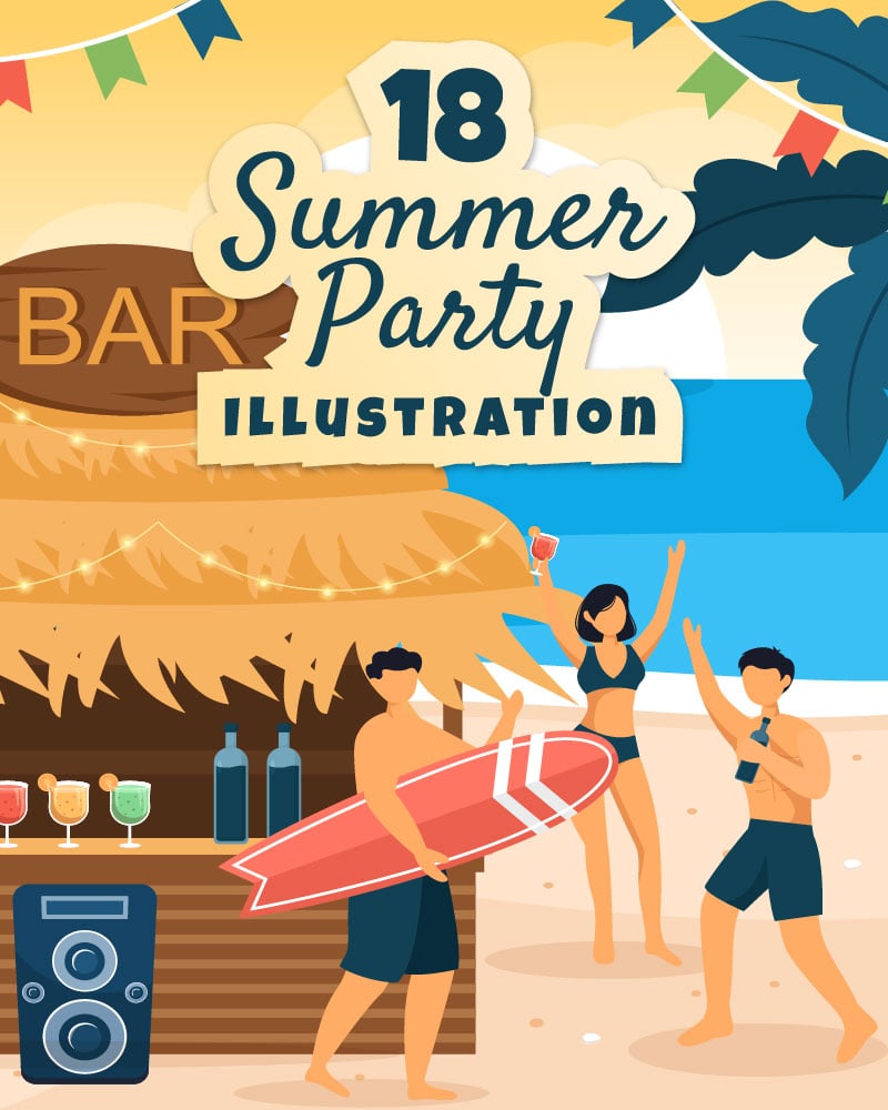 18 Summer Party Cartoon illustration