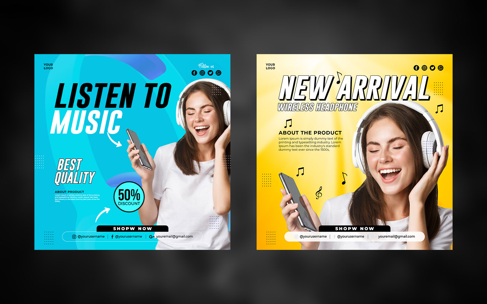 Headphones Social Media Templates V-3