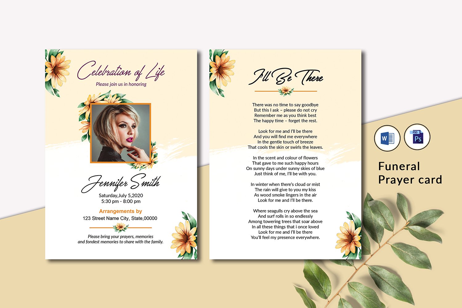 Floral Funeral Prayer Card Template. Memorial Prayer