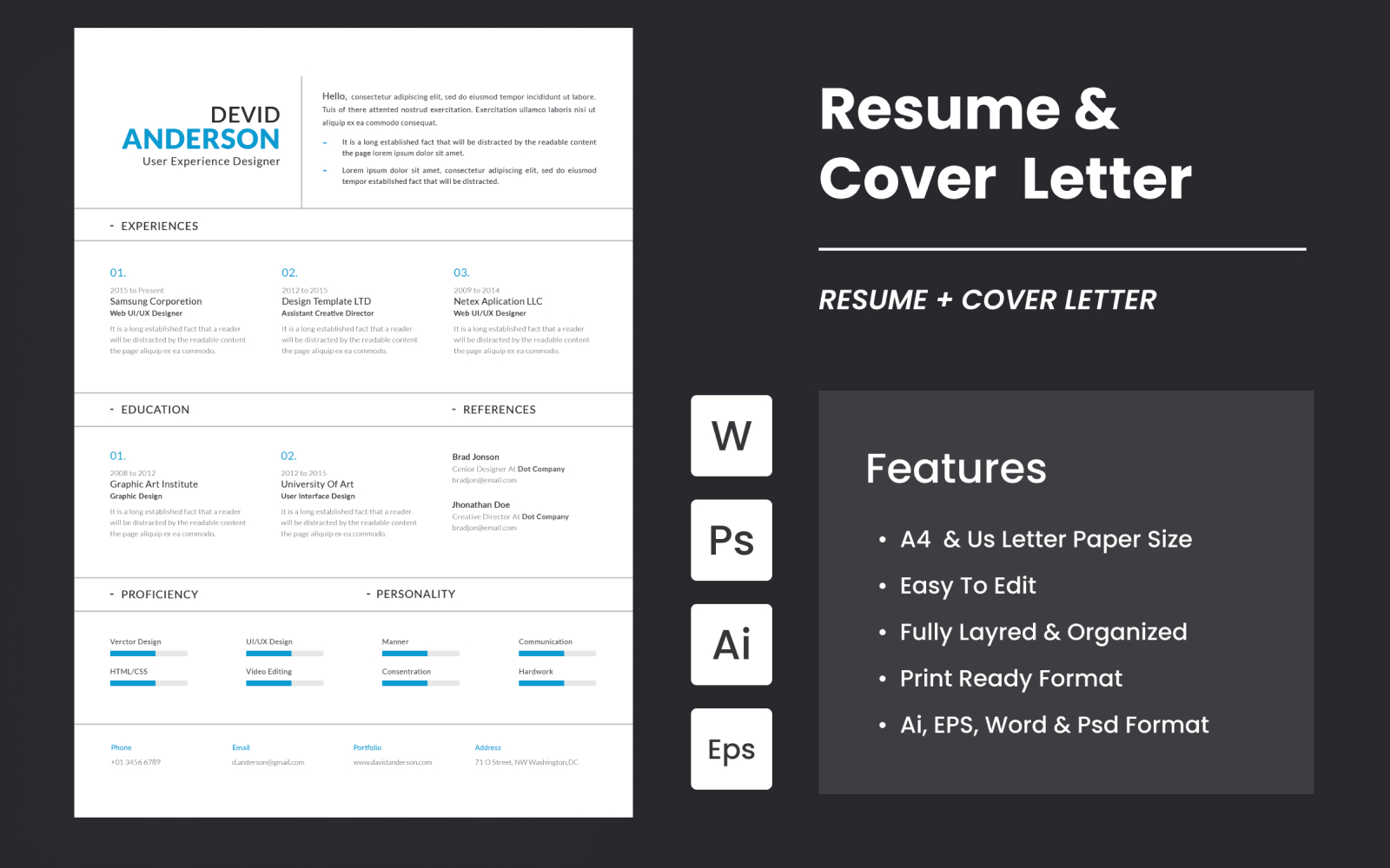 Elegant Resume And Cover Letter Design