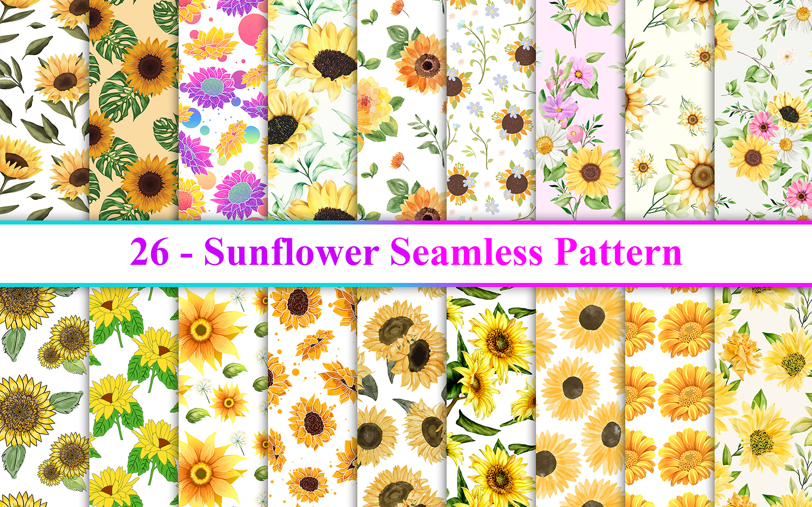 Sunflower Seamless Pattern Digital Paper, Sunflower Pattern, Sunflower Background