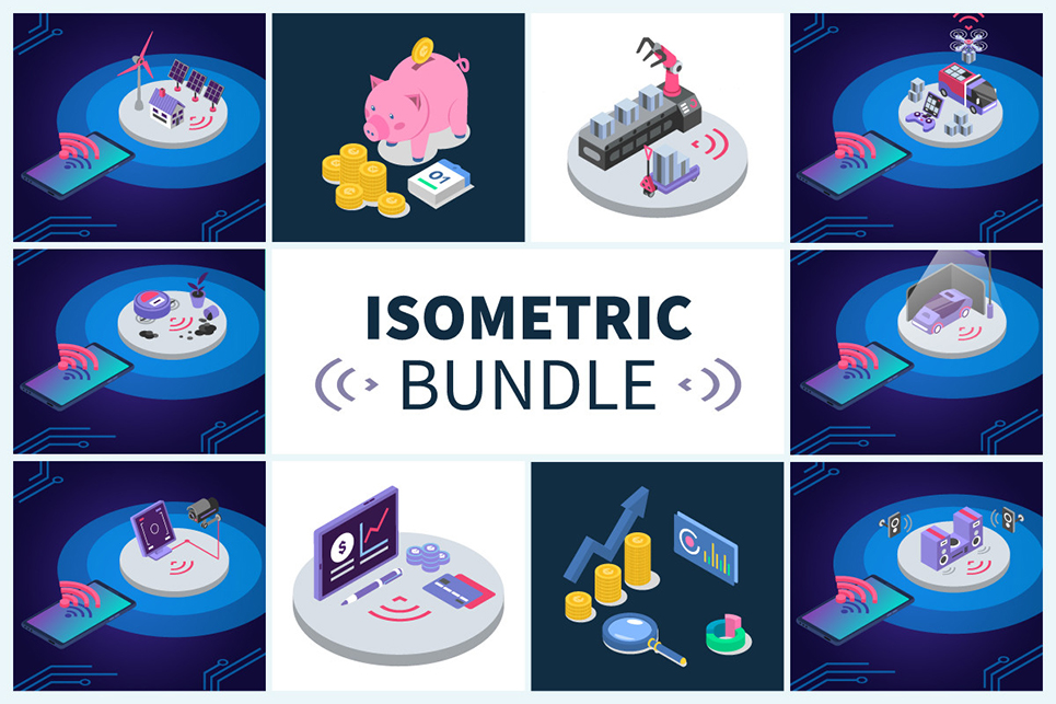 Isometric Illustrations Bundle