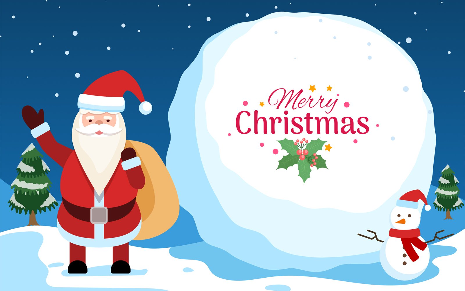 Christmas Festive Illustration with Santa and Snowman