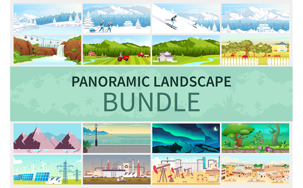 Panoramic Landscape Illustrations Bundle