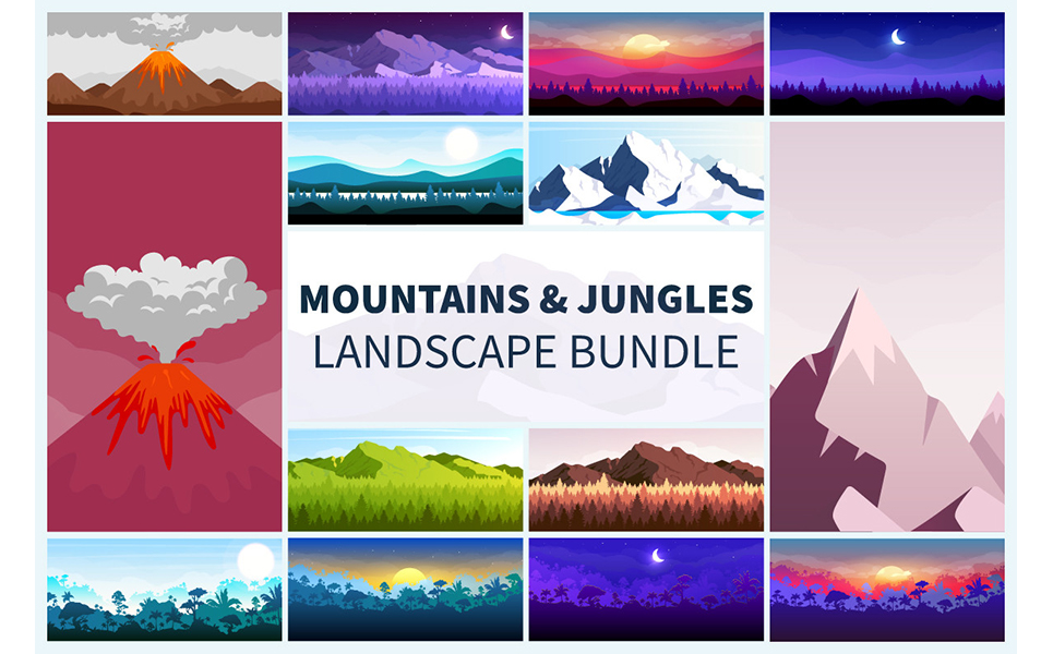 Mountains And Jungles Landscape Illustration Bundle