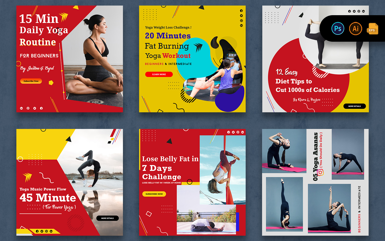 Yoga and Meditation Social Media Posts Templates