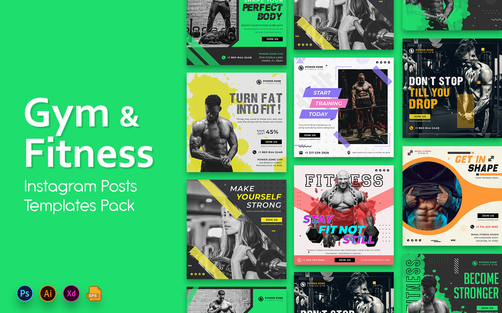 Gym and Workout Social Media Post Templates