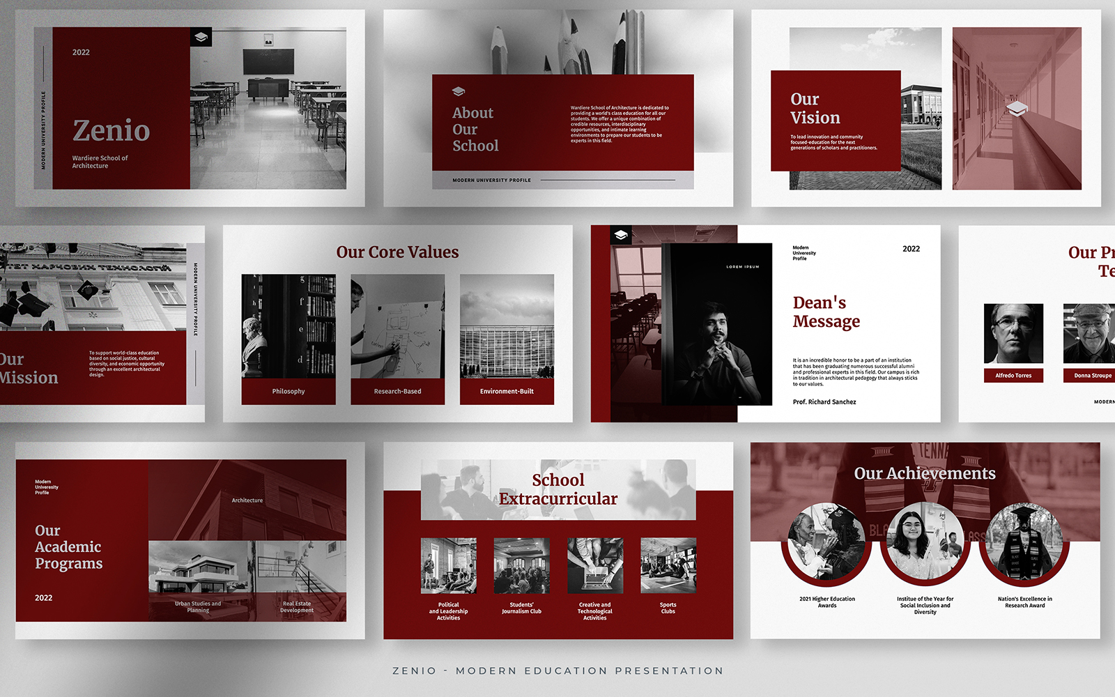 Zenio - Grayscale Maroon Modern Education Presentation