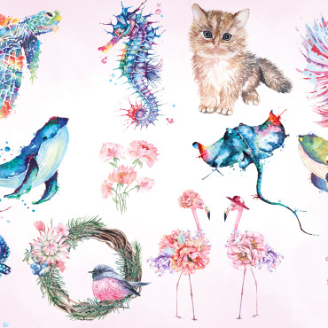 Animals Floral Illustrations Templates 252662