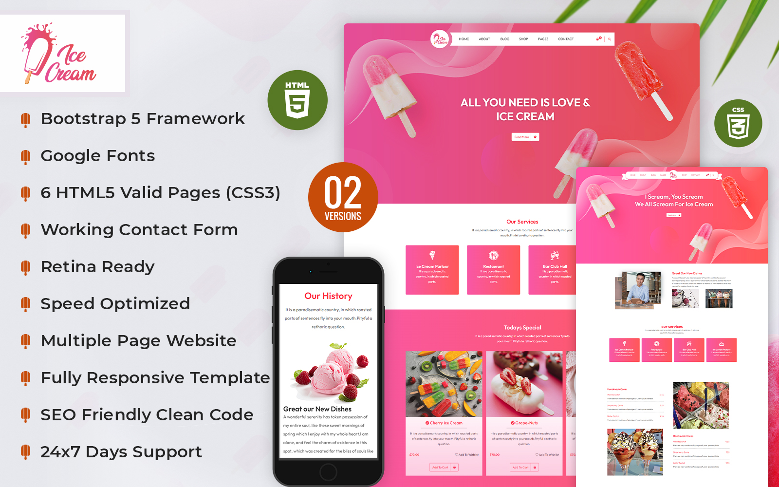 Creamy Ice Cream Shop HTML5 Website Template