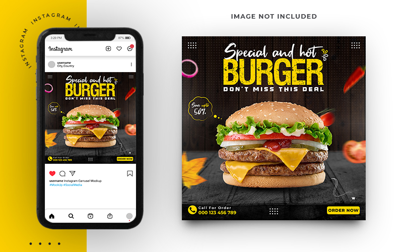 Delicious Burger Social Media Instagram Post Banner Template