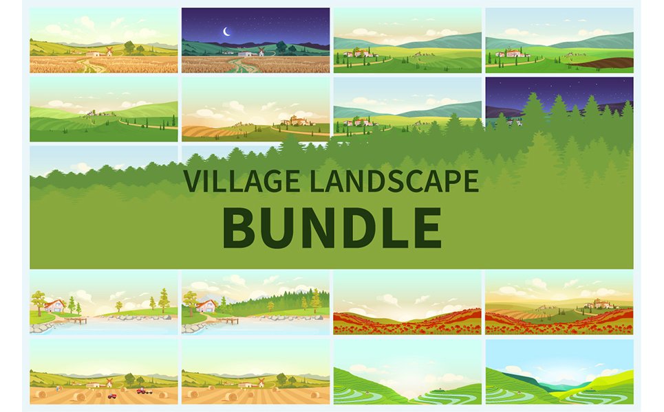 Village Landscape Illustration Bundle