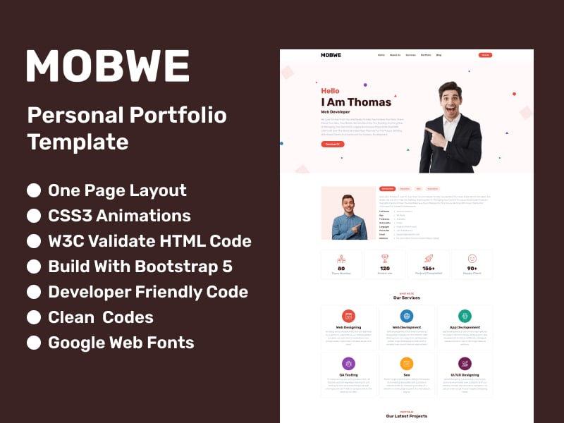 Mobwe - Personal Portfolio One Page HTML Template