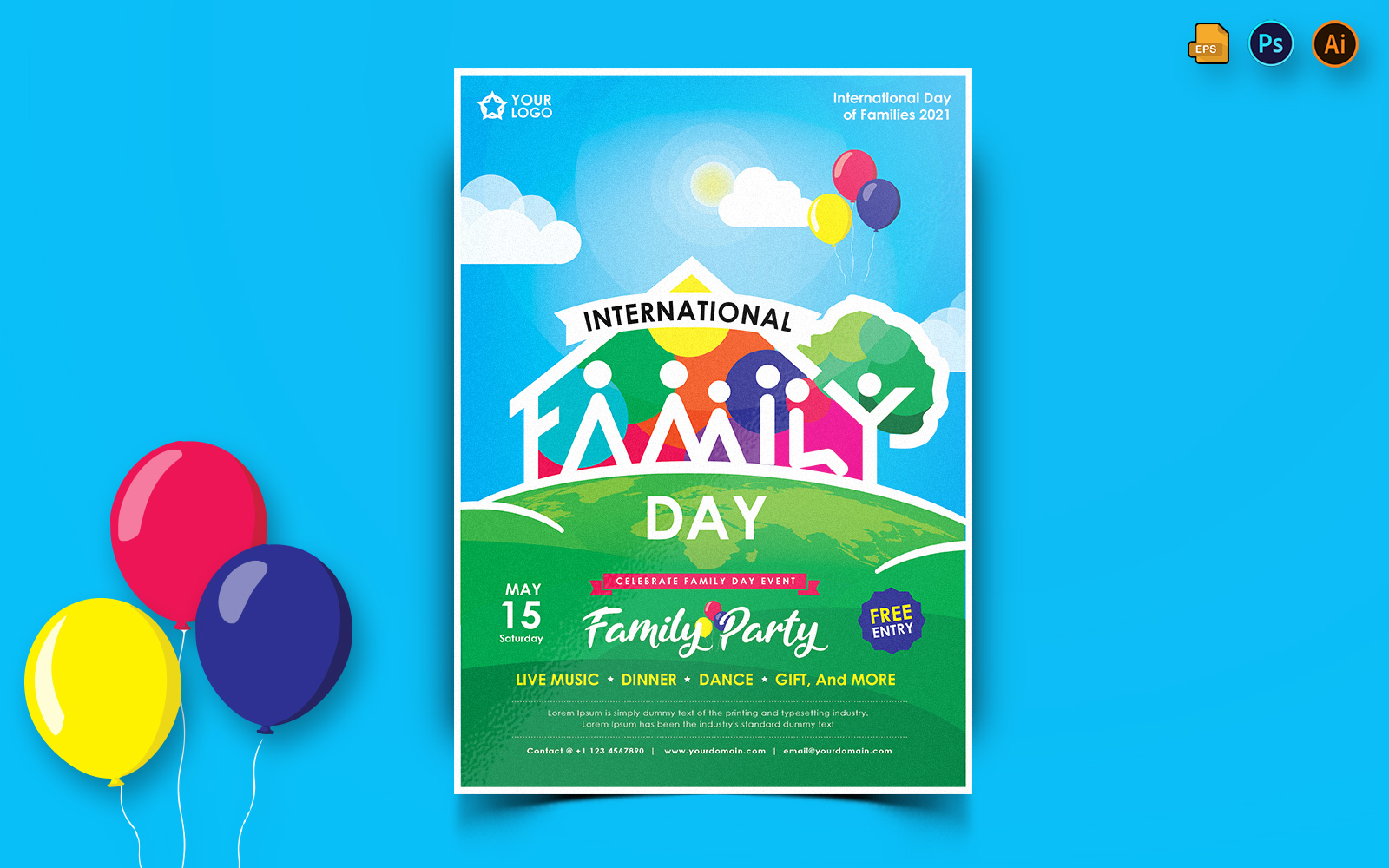 International Family Day Flyer Print and Social Media Template