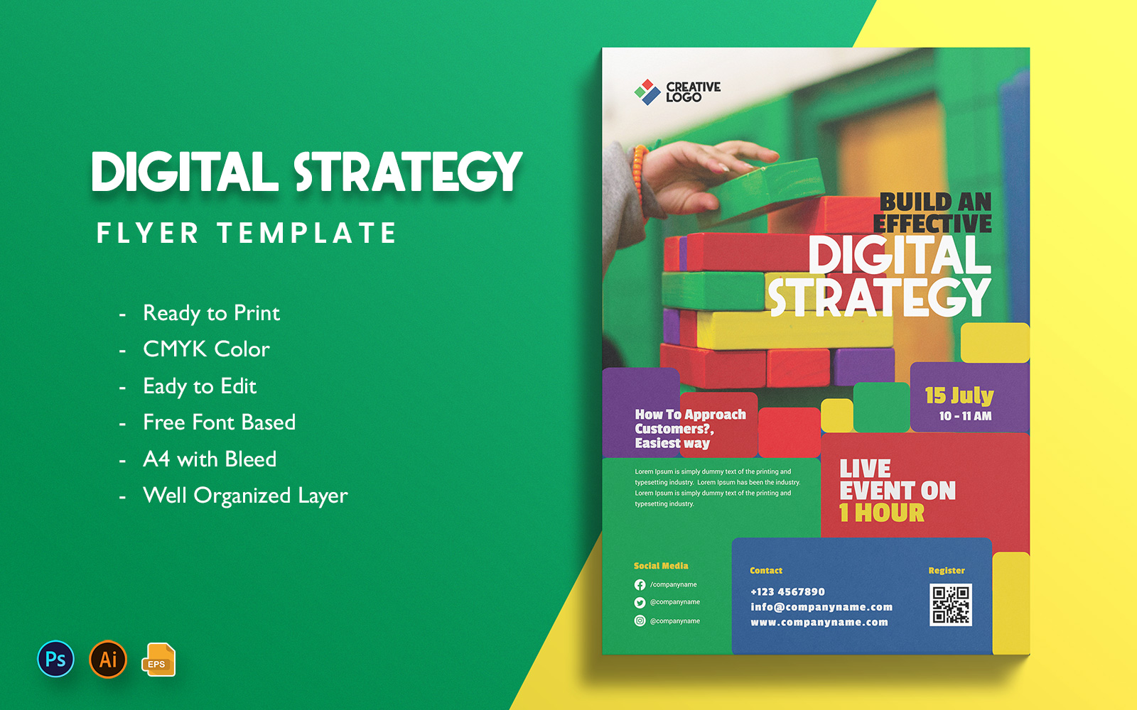 Digital Strategy Flyer Print and Social Media Template