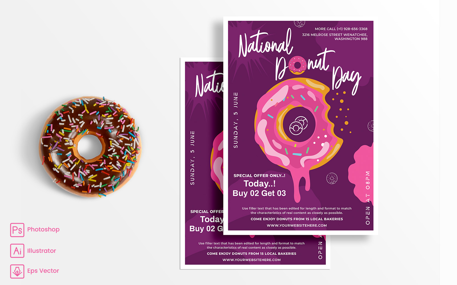 National Donut Day Flyer Print and Social Media Template