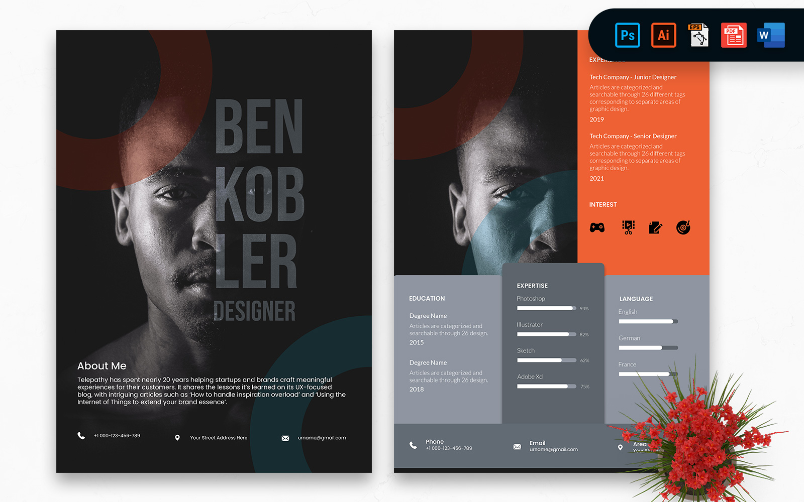 UI and UX Deigner CV Resume Print Template