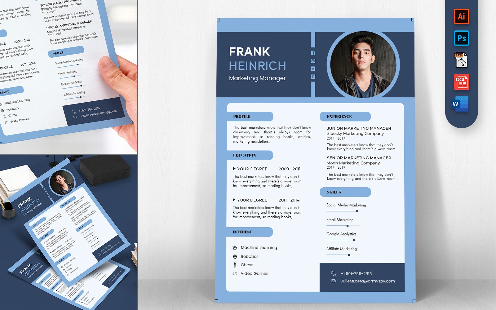 Marketing Manager CV Resume A4 Print Template