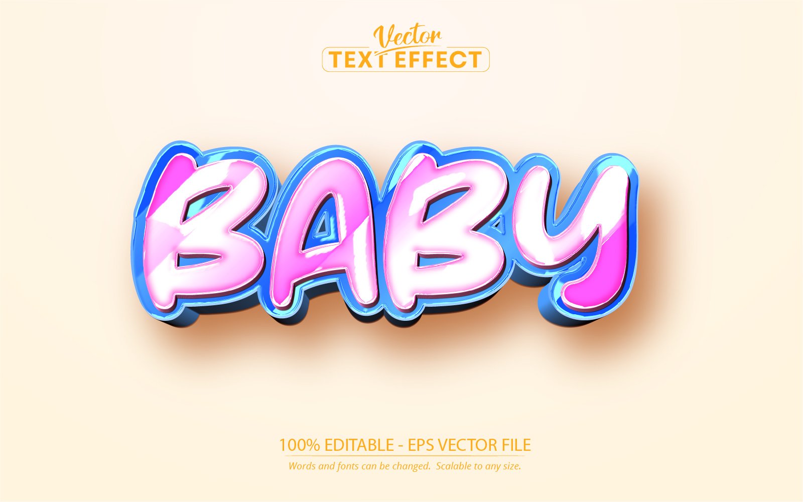 Baby - Editable Text Effect, Blue And Pink Cartoon Text Style, Graphics Illustration