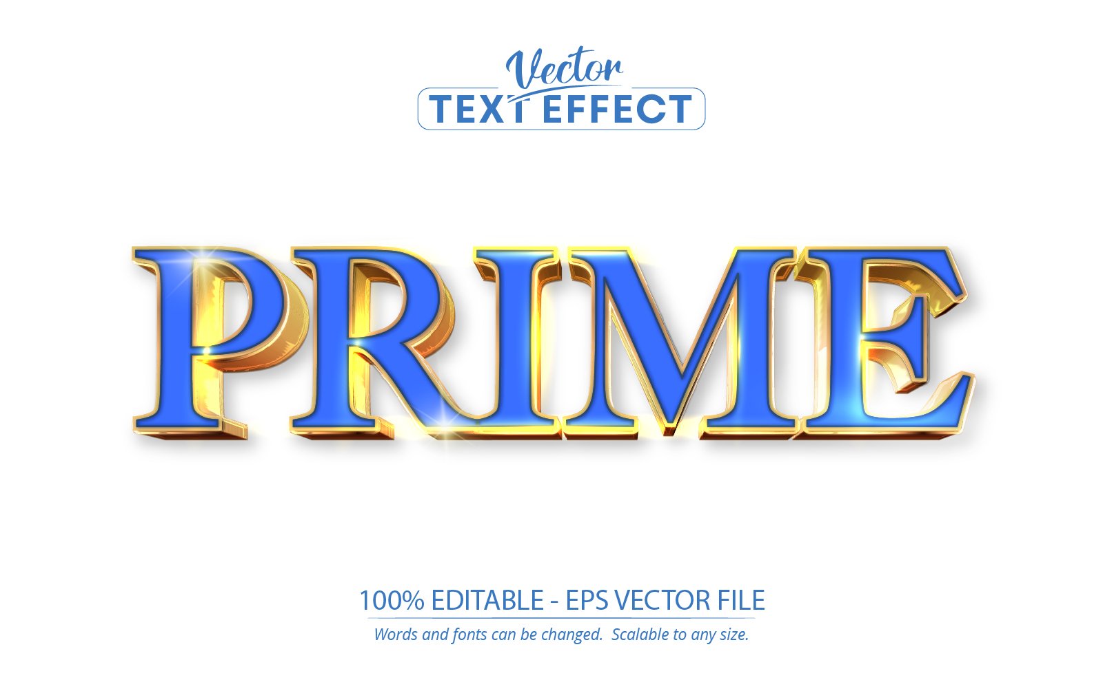 Prime - Editable Text Effect, Shiny Gold And Blue Text Style, Graphics Illustration