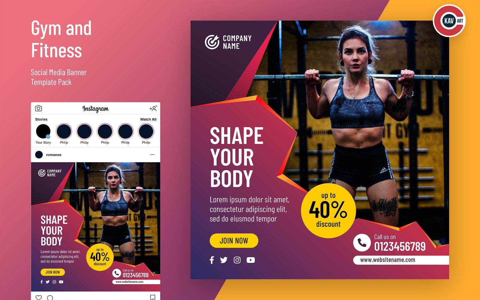 Gym and Fitness Social Media Banner Template - 00195