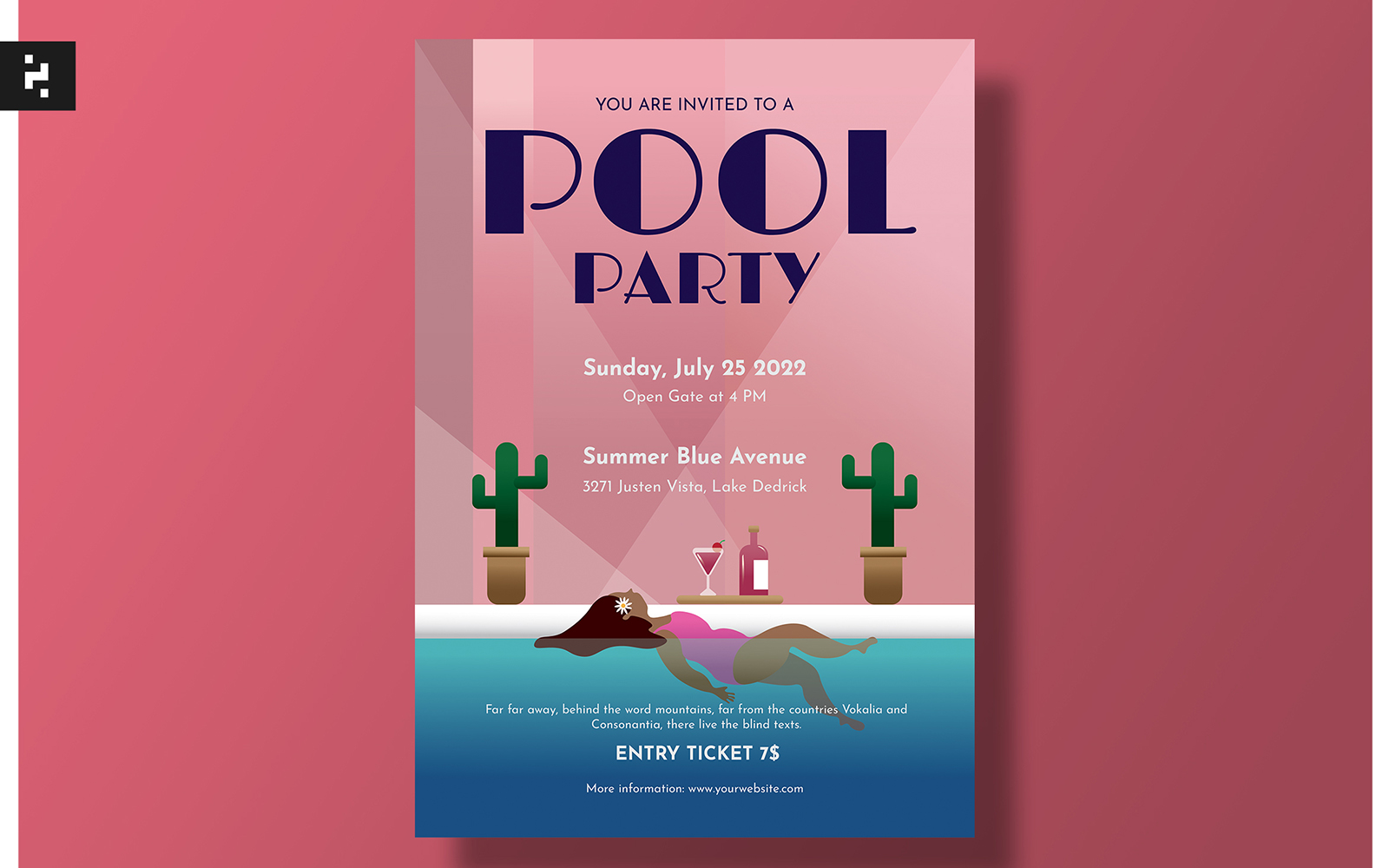 Summer Pool Party Flyer - Art Deco Theme