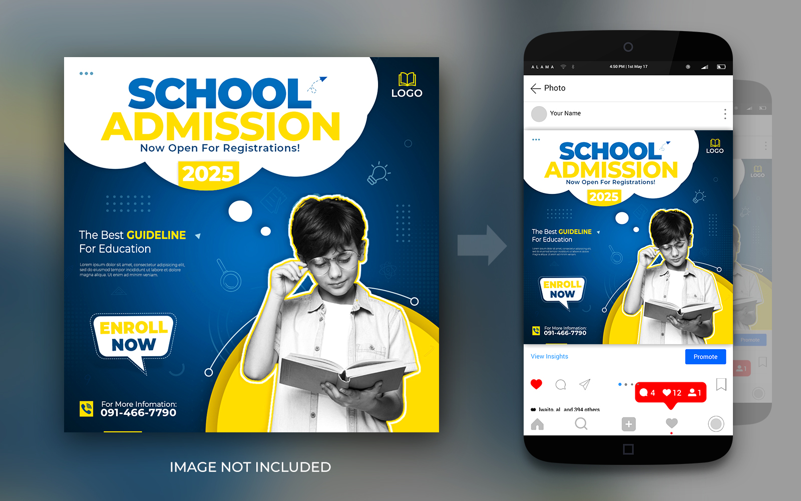 School Admission Social Media Instagram And Facebook Post Banner Ads Design Template