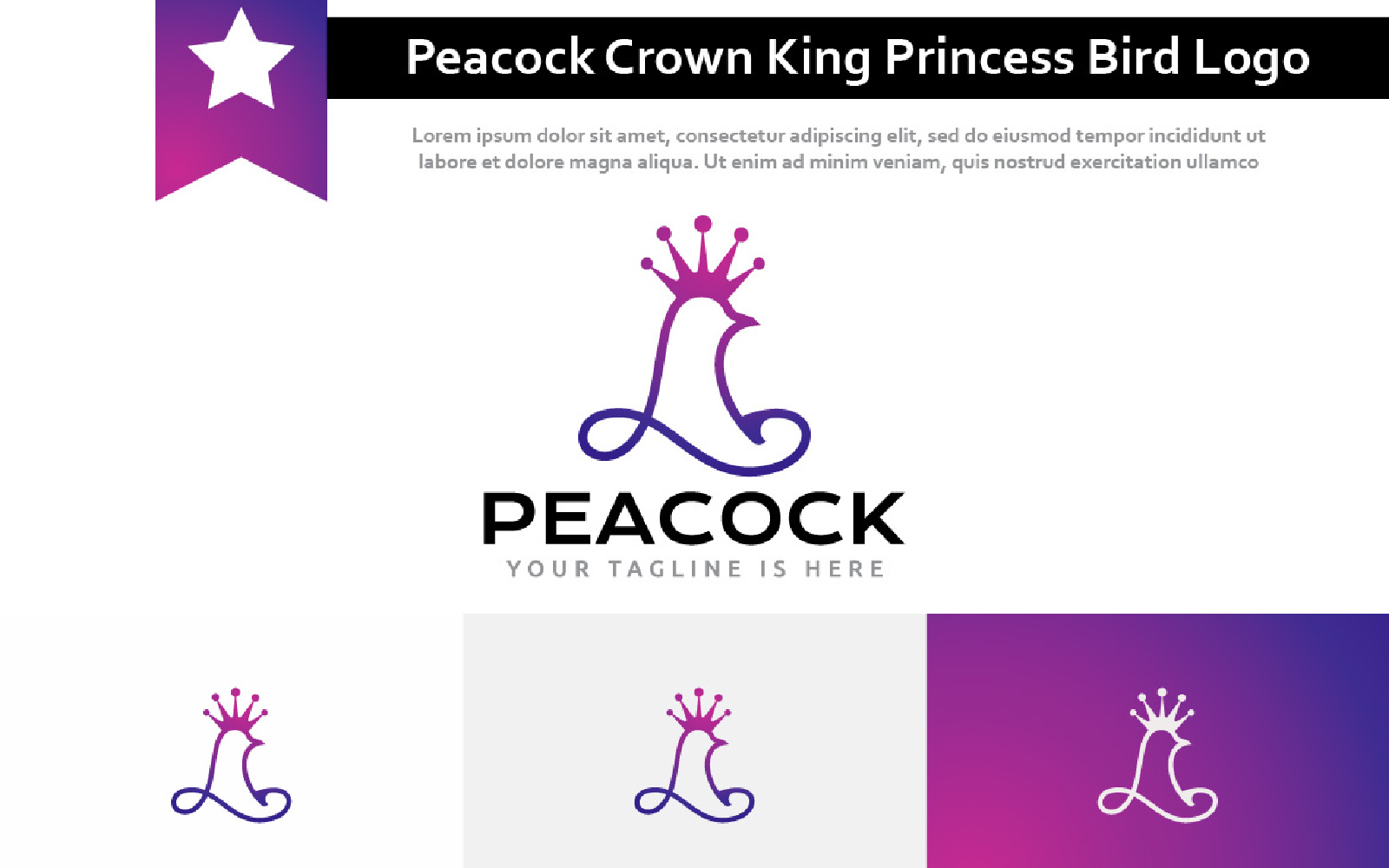 Peacock Crown King Prince Princess Bird Kingdom Elegant Jewelry Logo