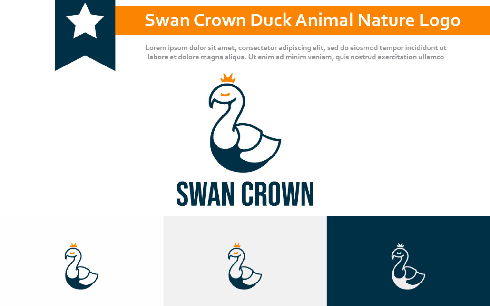 Swan Crown Duck Elegant Animal Nature Logo