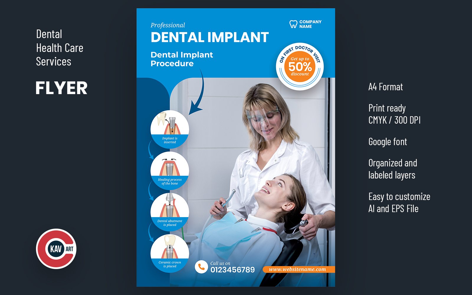 Dental Care A4 Flyer Template Design