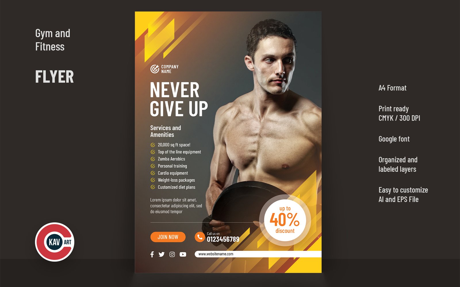 Flyer or Poster Template for Gym and Fitness - 00207