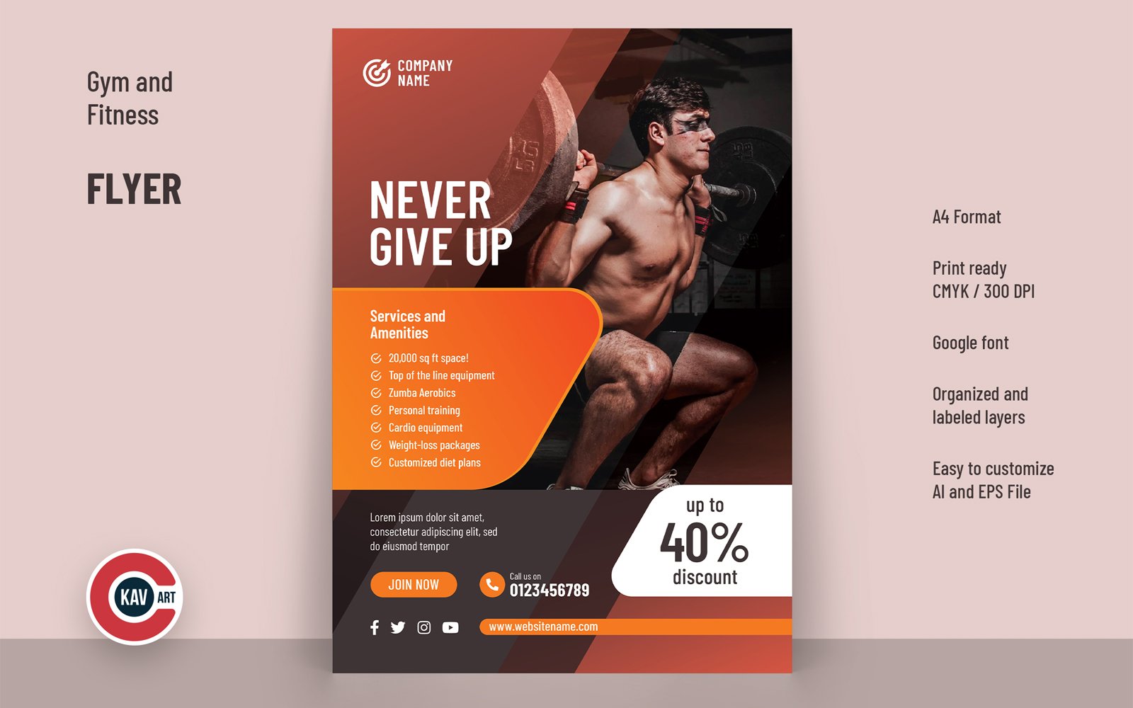 Flyer or Poster Template for Gym and Fitness - 00208