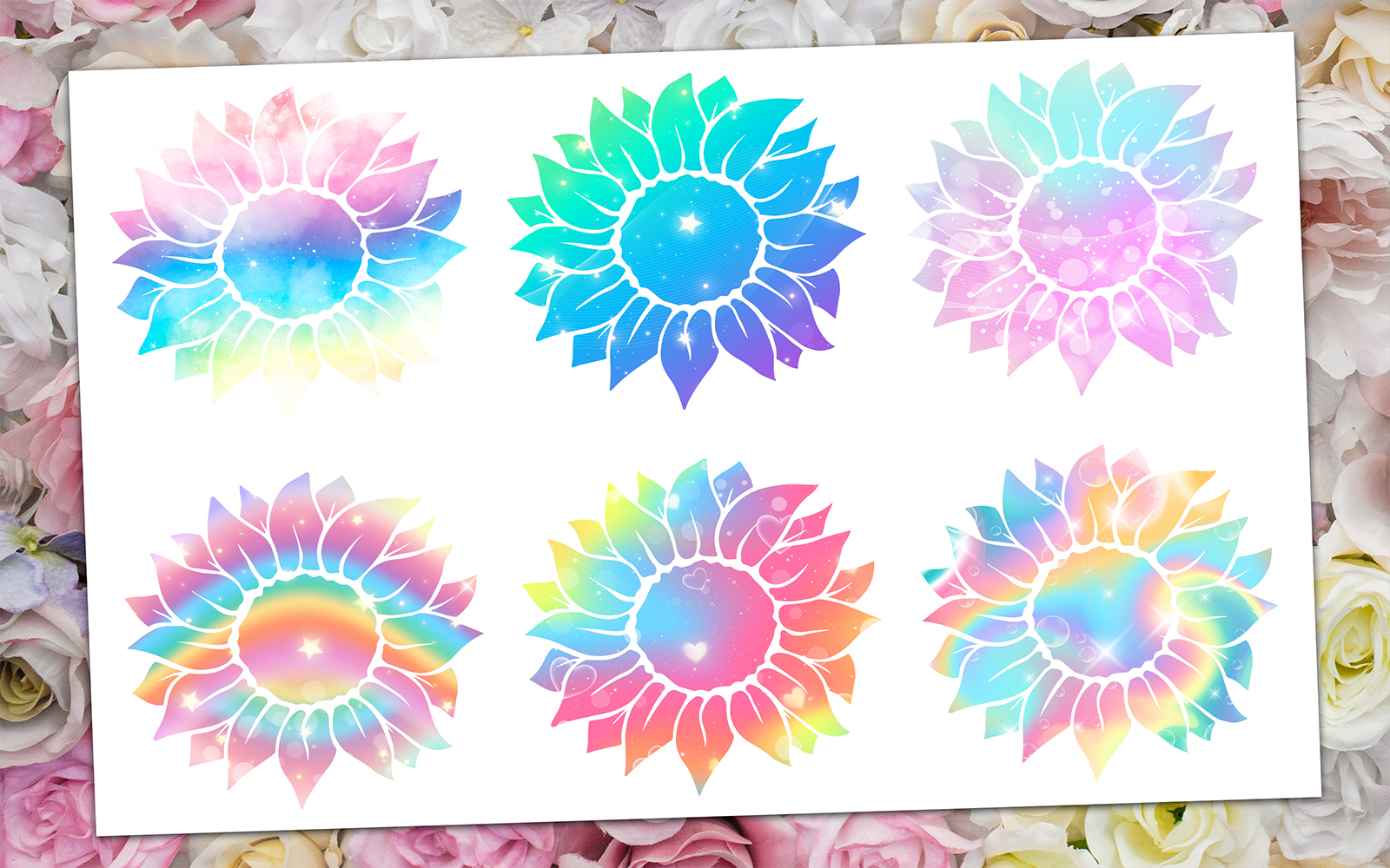 Rainbow Sunflower Clipart Illustration