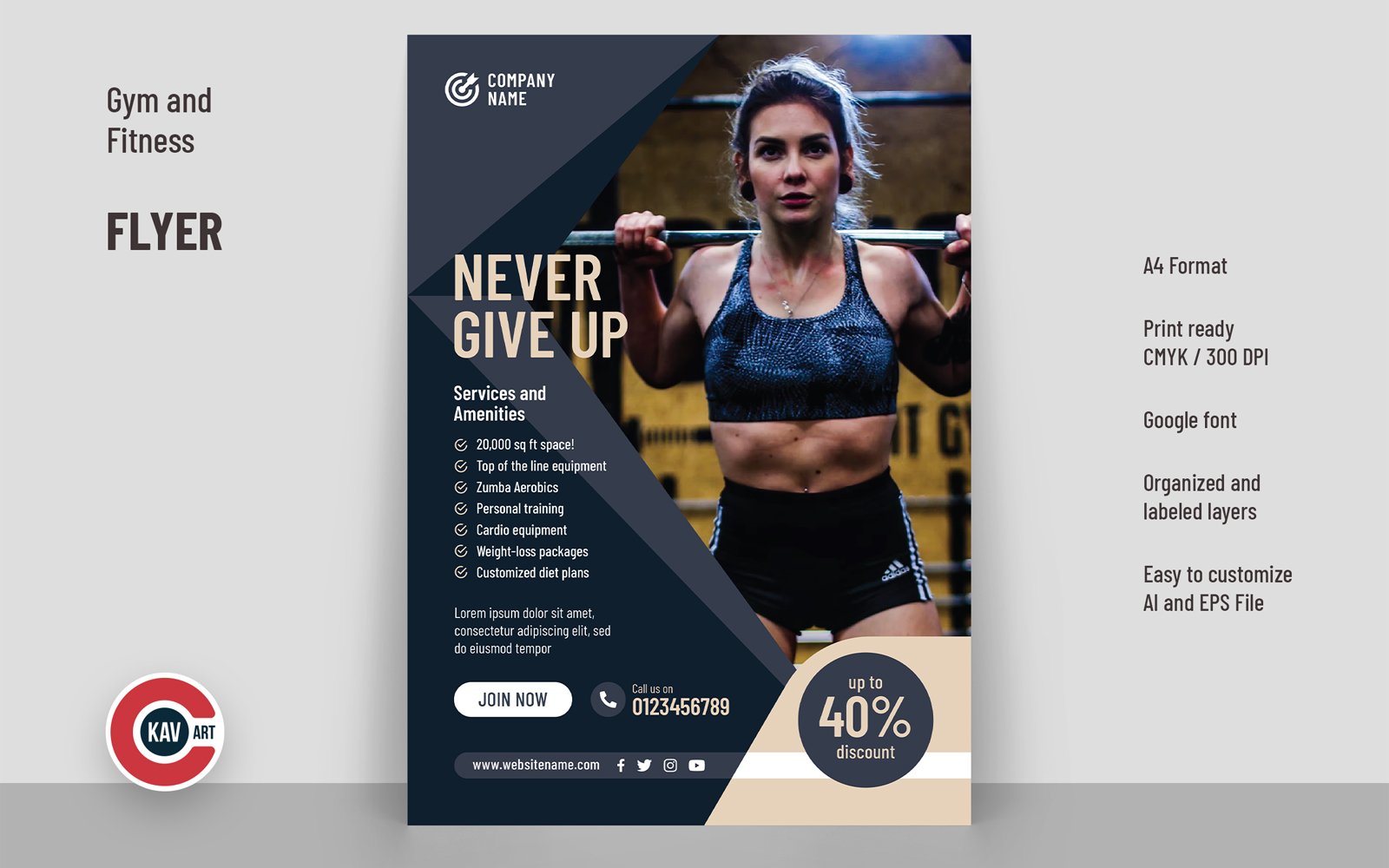 Flyer or Poster Template for Gym and Fitness - 00210