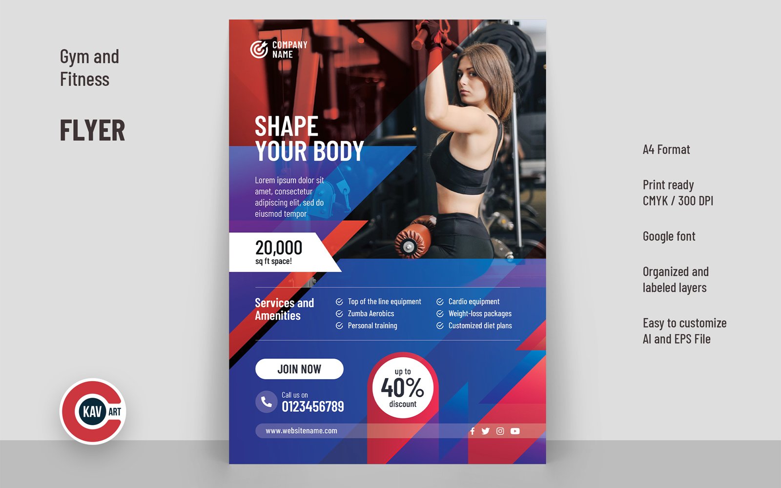 Gym and Fitness Flyer or Poster Template - 00217