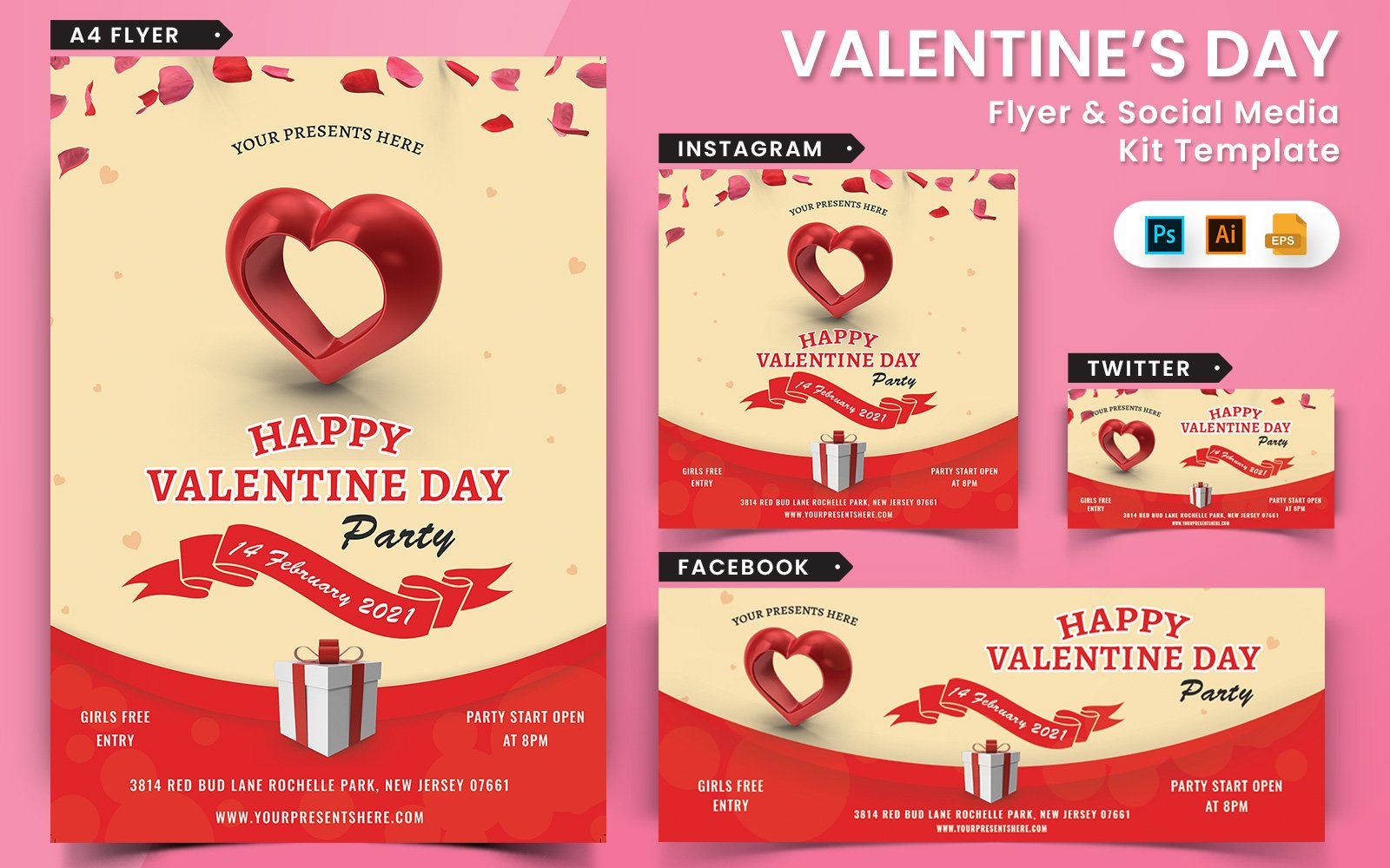 Valentines Day Party Flyer and Social Media Pack